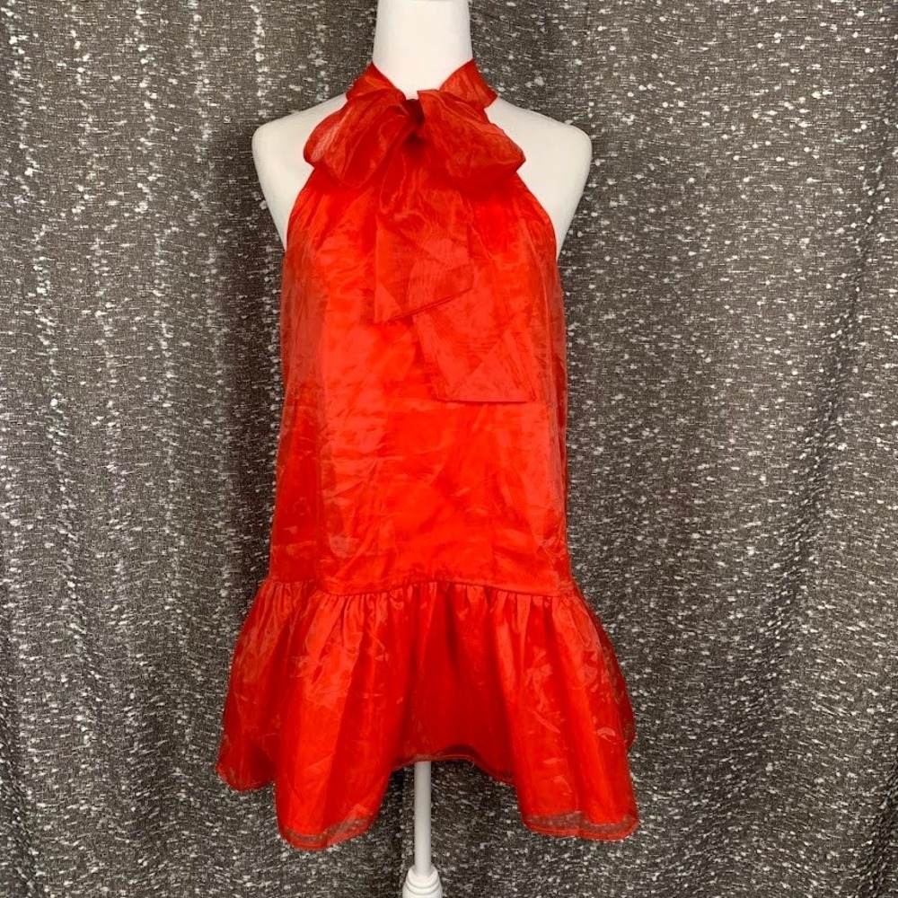 NWT TCEC Red Ruffle Hem Babydoll Mini Dress Halter Neck Preppy Women's Medium